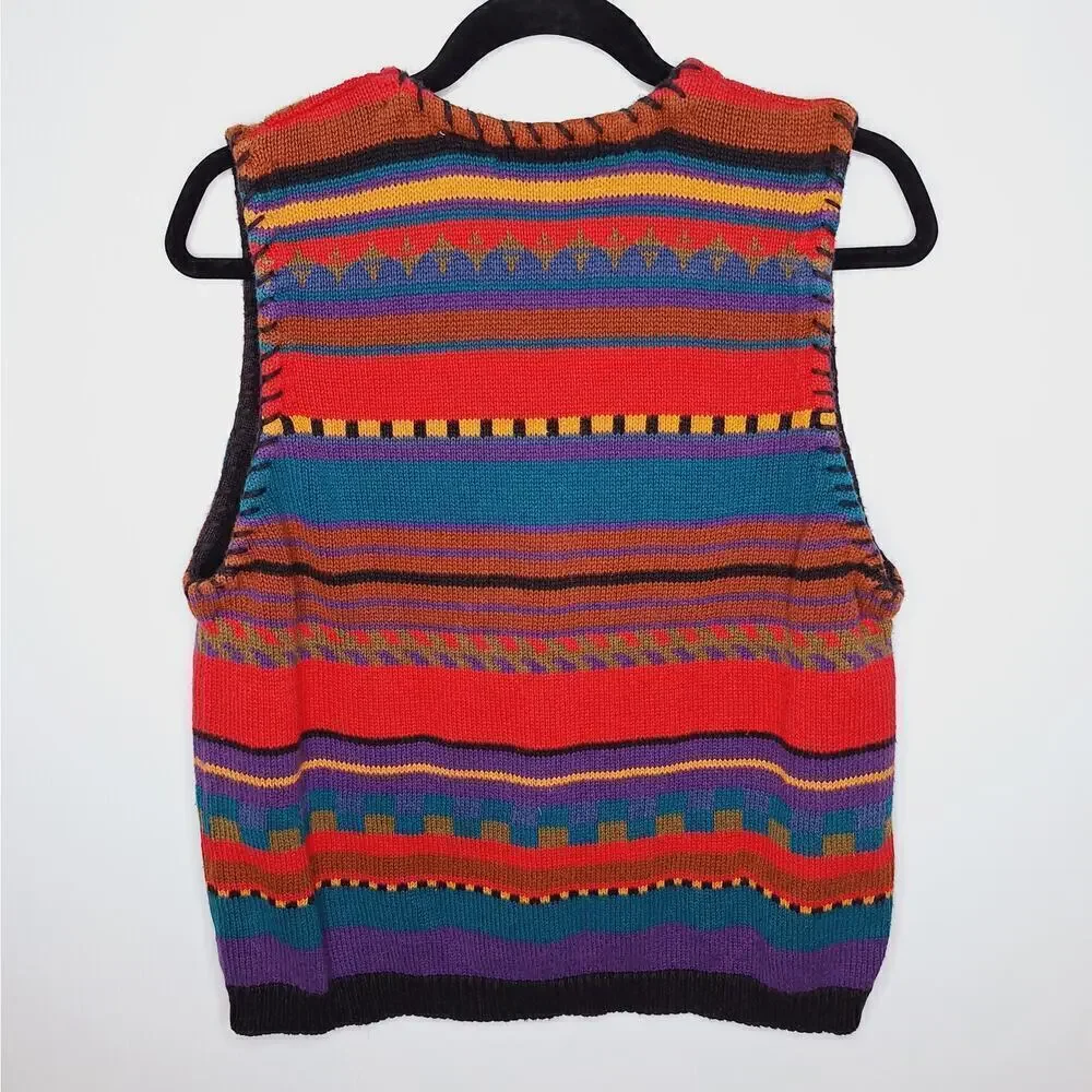 Vintage 90s Sweater Vest High Gate Southwestern Eclectic Grandpa PM Ramie Cotton - Picture 9 of 9